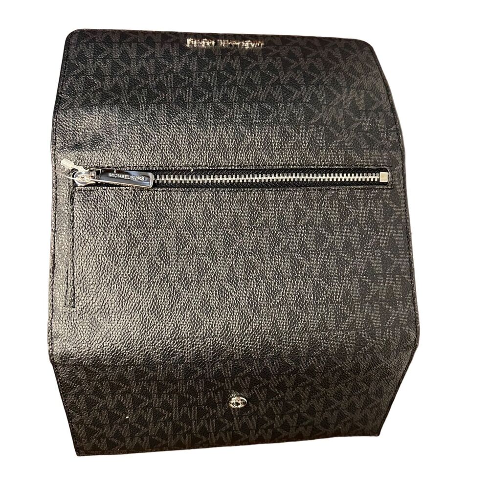 MK Michael Kors Womens Jet Set Travel Large Trifold Wallet Signature Black - Picture 9 of 10